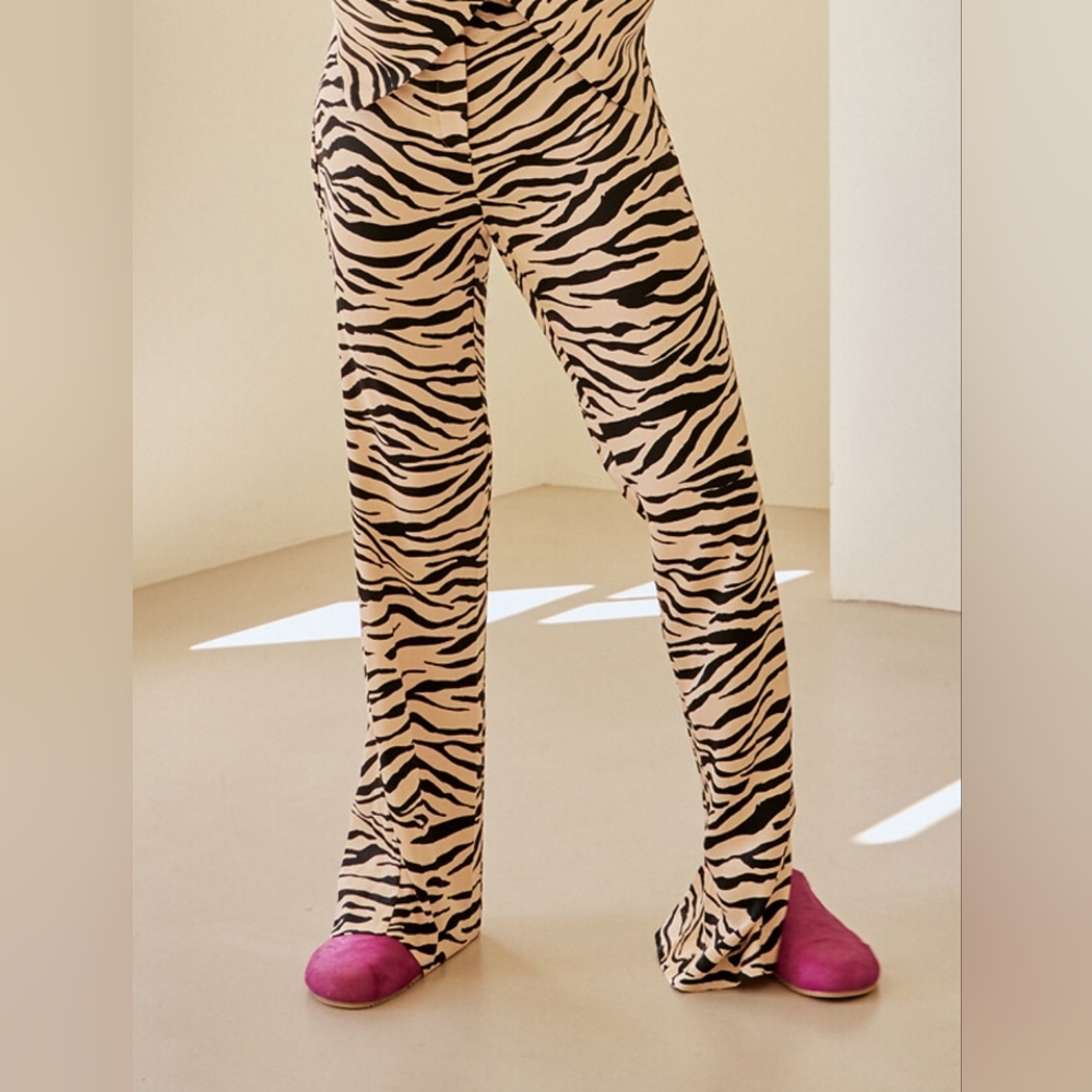 Zara Zebra Print Flare Pants in Black and Tan